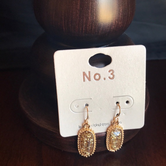 No. 3 Gold and Gold Glittered Drop Earrings - Picture 4 of 7